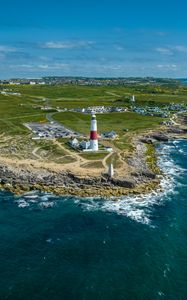 Preview wallpaper lighthouse, island, buildings, sea