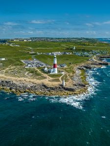 Preview wallpaper lighthouse, island, buildings, sea