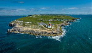 Preview wallpaper lighthouse, island, buildings, sea