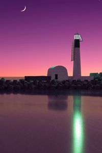 Preview wallpaper lighthouse, island, coast, sea, moon, night