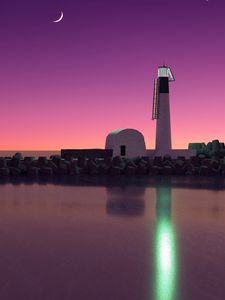 Preview wallpaper lighthouse, island, coast, sea, moon, night