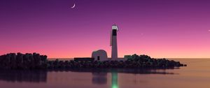 Preview wallpaper lighthouse, island, coast, sea, moon, night