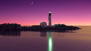 Preview wallpaper lighthouse, island, coast, sea, moon, night