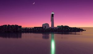 Preview wallpaper lighthouse, island, coast, sea, moon, night