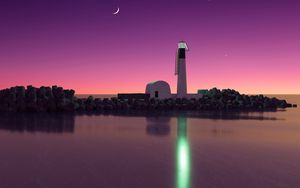 Preview wallpaper lighthouse, island, coast, sea, moon, night