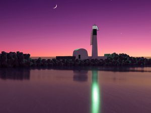 Preview wallpaper lighthouse, island, coast, sea, moon, night