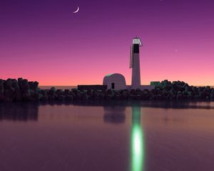 Preview wallpaper lighthouse, island, coast, sea, moon, night