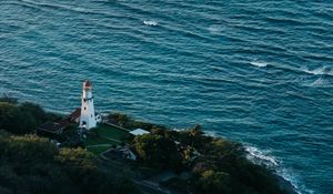 Preview wallpaper lighthouse, island, sea, waves, nature