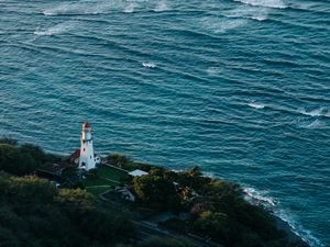 Preview wallpaper lighthouse, island, sea, waves, nature