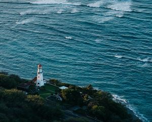 Preview wallpaper lighthouse, island, sea, waves, nature