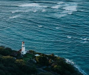 Preview wallpaper lighthouse, island, sea, waves, nature