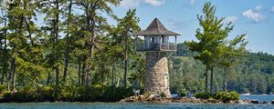 Preview wallpaper lighthouse, island, sea, trees