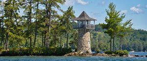 Preview wallpaper lighthouse, island, sea, trees