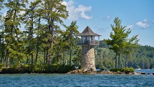 Preview wallpaper lighthouse, island, sea, trees