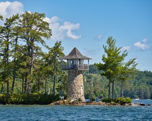 Preview wallpaper lighthouse, island, sea, trees