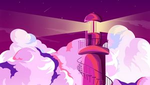 Preview wallpaper lighthouse, light, clouds, art, purple