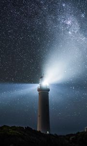 Preview wallpaper lighthouse, light, night, starry sky