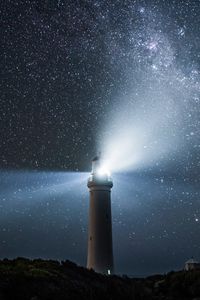 Preview wallpaper lighthouse, light, night, starry sky