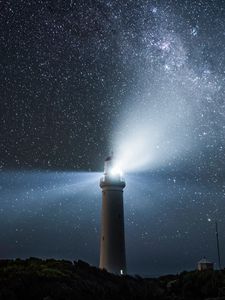 Preview wallpaper lighthouse, light, night, starry sky
