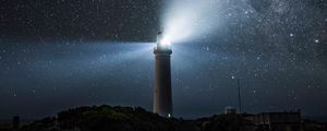 Preview wallpaper lighthouse, light, night, starry sky