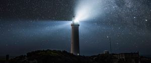 Preview wallpaper lighthouse, light, night, starry sky