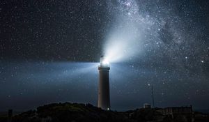 Preview wallpaper lighthouse, light, night, starry sky