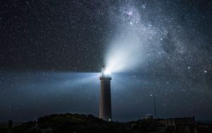 Preview wallpaper lighthouse, light, night, starry sky