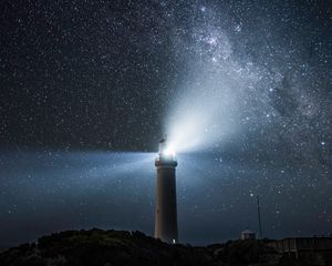 Preview wallpaper lighthouse, light, night, starry sky