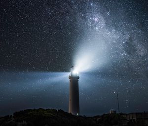 Preview wallpaper lighthouse, light, night, starry sky