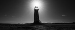 Preview wallpaper lighthouse, light, shell, sand, black and white, dark