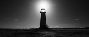 Preview wallpaper lighthouse, light, shell, sand, black and white, dark