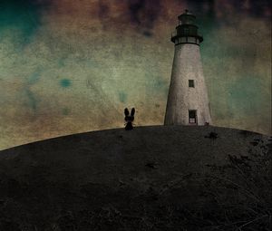 Preview wallpaper lighthouse, mouse, drawing, evening, shadows