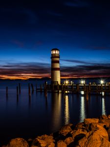 Preview wallpaper lighthouse, night, coast, reflection