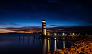 Preview wallpaper lighthouse, night, coast, reflection