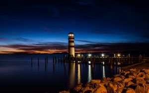 Preview wallpaper lighthouse, night, coast, reflection