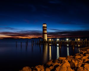 Preview wallpaper lighthouse, night, coast, reflection
