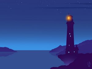 Preview wallpaper lighthouse, night, vector, art