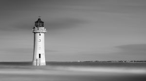 Preview wallpaper lighthouse, ocean, bw, minimalism