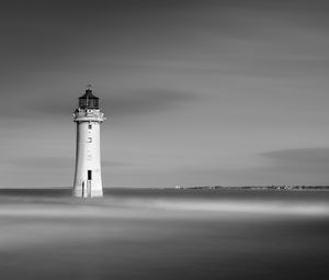 Preview wallpaper lighthouse, ocean, bw, minimalism