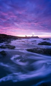 Preview wallpaper lighthouse, ocean, night, pescadero, united states