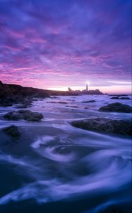 Preview wallpaper lighthouse, ocean, night, pescadero, united states