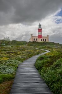 Preview wallpaper lighthouse, path, greenery, clouds