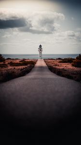 Preview wallpaper lighthouse, path, shore, sea, building