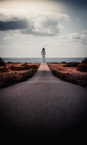 Preview wallpaper lighthouse, path, shore, sea, building