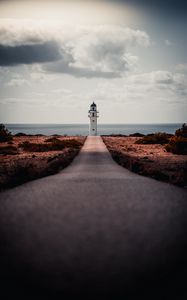 Preview wallpaper lighthouse, path, shore, sea, building