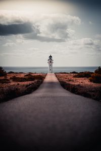 Preview wallpaper lighthouse, path, shore, sea, building