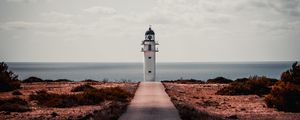Preview wallpaper lighthouse, path, shore, sea, building