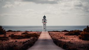 Preview wallpaper lighthouse, path, shore, sea, building