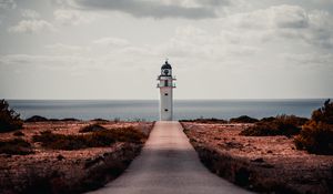 Preview wallpaper lighthouse, path, shore, sea, building