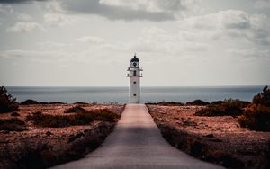 Preview wallpaper lighthouse, path, shore, sea, building